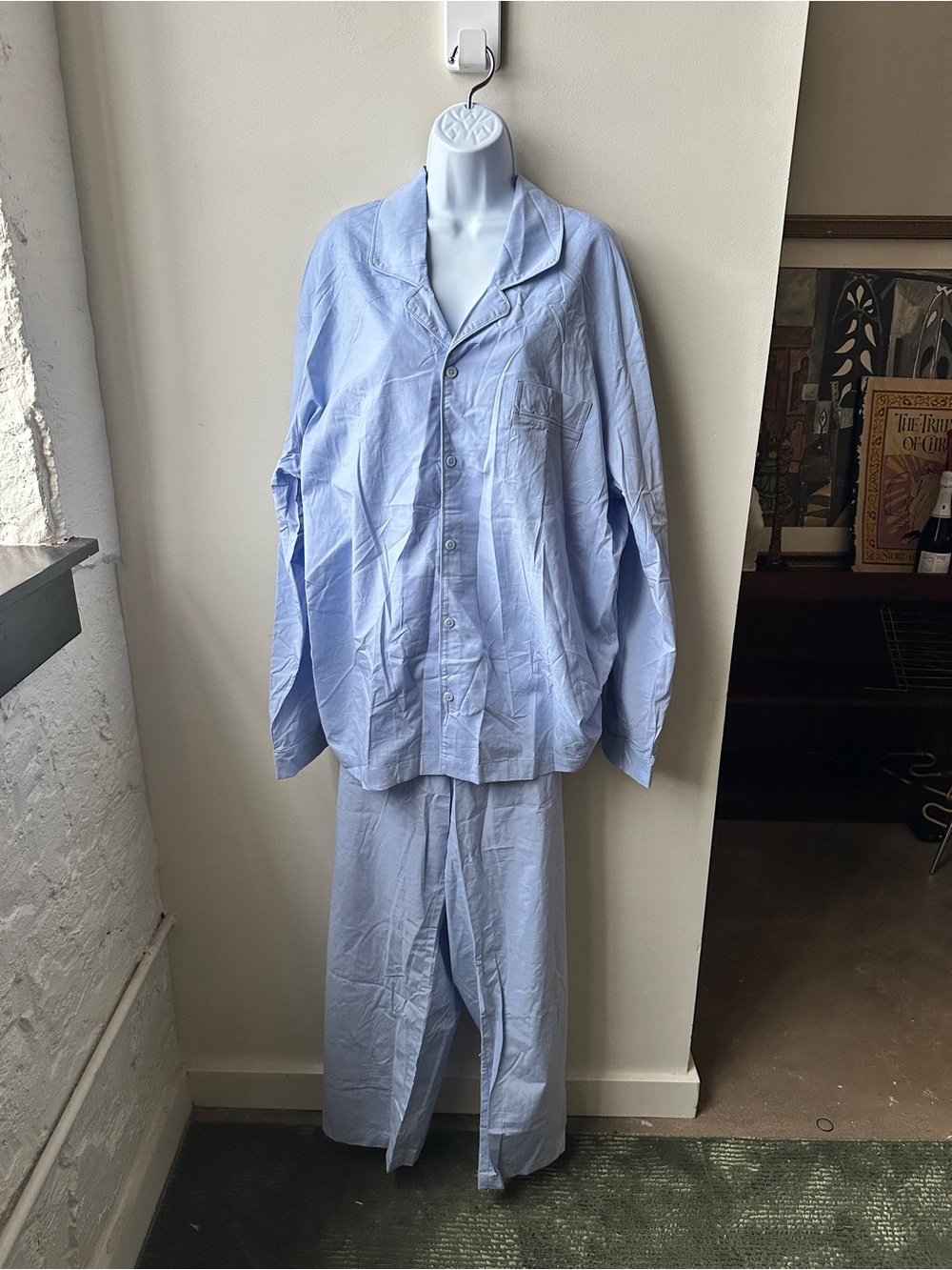 George Men’s XL Light Blue 100% Cotton Pajama Set Button Down Shirt Pants Sleep